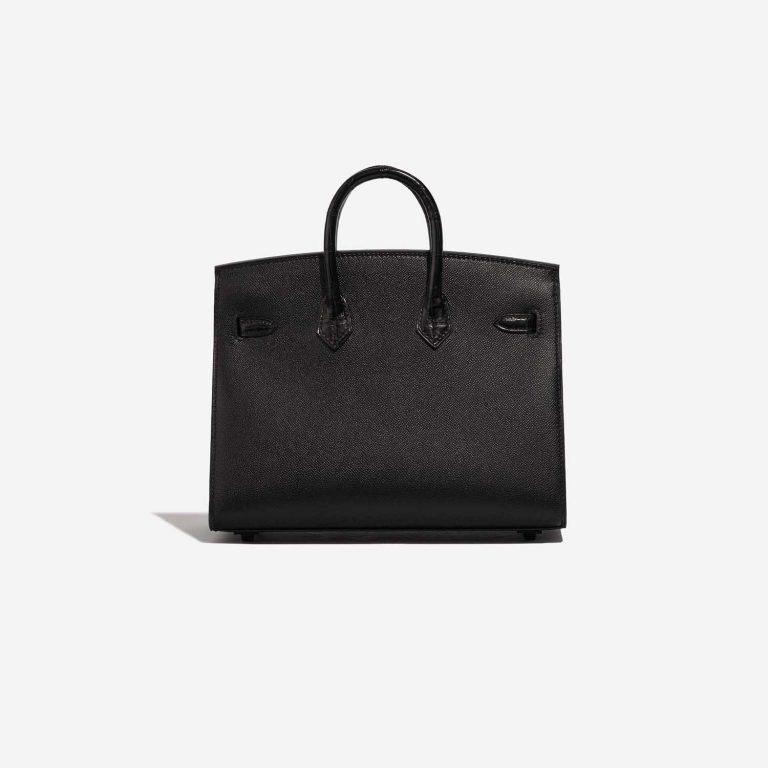 Pre-owned Hermès bag Birkin Faubourg 20 Midnight Matte Alligator / Veau madame / Chevre Mysore / Veau Monsieur / Black / Jaune Ambre / Orange H Black Back | Sell your designer bag on Saclab.com