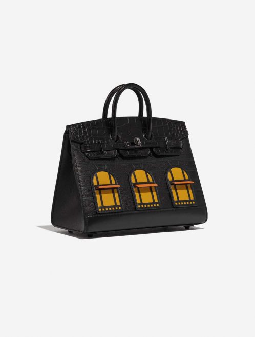 Pre-owned Hermès bag Birkin Faubourg 20 Midnight Matte Alligator / Veau madame / Chevre Mysore / Veau Monsieur / Black / Jaune Ambre / Orange H Black Side Front | Sell your designer bag on Saclab.com
