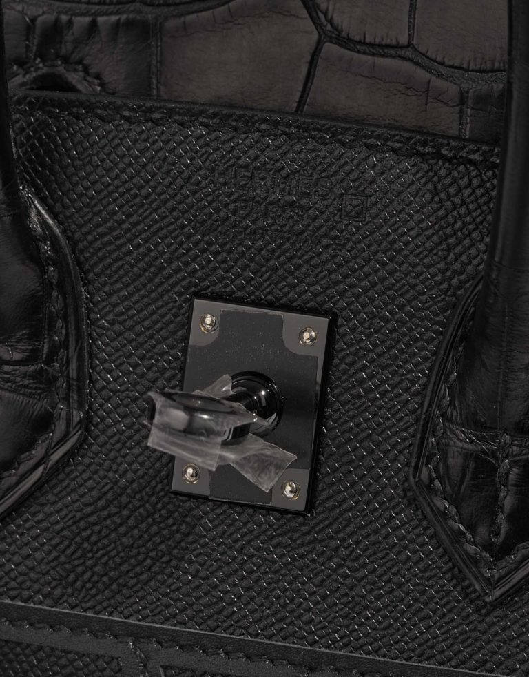 Pre-owned Hermès bag Birkin Faubourg 20 Midnight Matte Alligator / Veau madame / Chevre Mysore / Veau Monsieur / Black / Jaune Ambre / Orange H Black Logo | Sell your designer bag on Saclab.com
