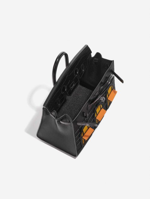 Pre-owned Hermès bag Birkin Faubourg 20 Midnight Matte Alligator / Veau madame / Chevre Mysore / Veau Monsieur / Black / Jaune Ambre / Orange H Black Inside | Sell your designer bag on Saclab.com