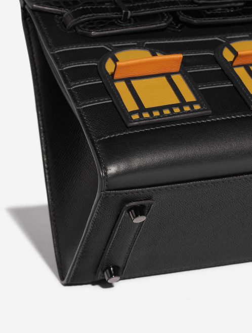 Pre-owned Hermès bag Birkin Faubourg 20 Midnight Matte Alligator / Veau madame / Chevre Mysore / Veau Monsieur / Black / Jaune Ambre / Orange H Black Detail | Sell your designer bag on Saclab.com