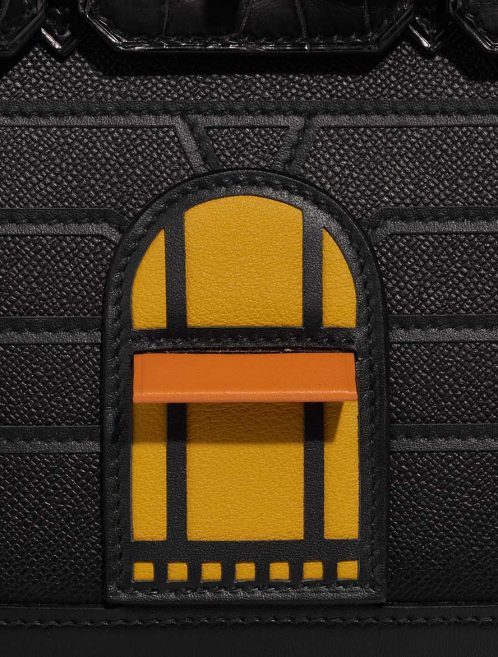 Pre-owned Hermès bag Birkin Faubourg 20 Midnight Matte Alligator / Veau madame / Chevre Mysore / Veau Monsieur / Black / Jaune Ambre / Orange H Black Detail | Sell your designer bag on Saclab.com