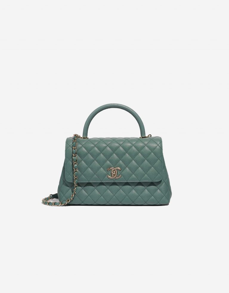 Pre-owned Chanel bag Timeless Handle Medium Caviar Mint Green Green Front | Sell your designer bag on Saclab.com