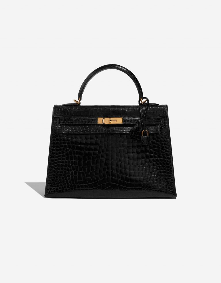 Pre-owned Hermès bag Kelly 32 Porosus Crocodile Black Black Front | Sell your designer bag on Saclab.com