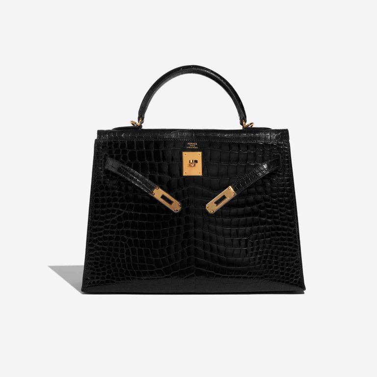 Pre-owned Hermès bag Kelly 32 Porosus Crocodile Black Black Front Open | Sell your designer bag on Saclab.com