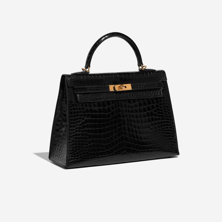 Pre-owned Hermès bag Kelly 32 Porosus Crocodile Black Black Side Front | Sell your designer bag on Saclab.com