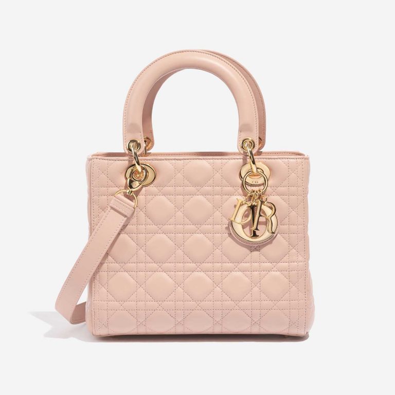 Pre-owned Dior bag Lady Medium Calf Light Pink Rose Front | Sell your designer bag on Saclab.com