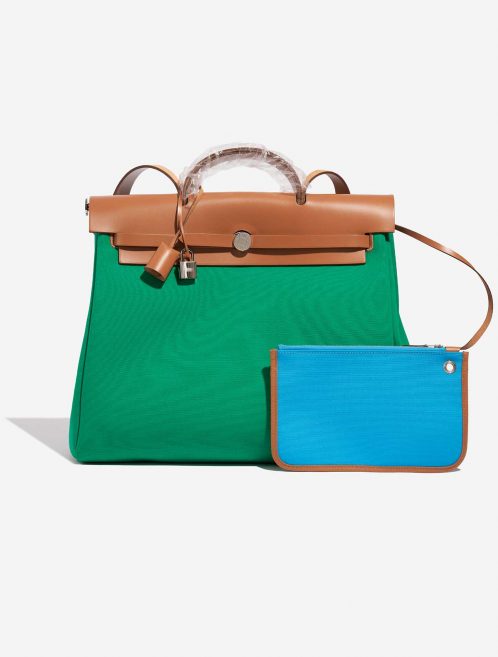 Pre-owned Hermès bag Herbag 39 Vache Hunter / Toile Vert Menthe / Bleu Aztèque / Gold Green, Multicolour Front | Sell your designer bag on Saclab.com