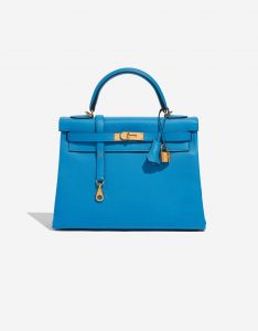 Pre-owned Hermès bag Kelly 32 Evercolour Blue Frida Blue Front | Sell your designer bag on Saclab.com