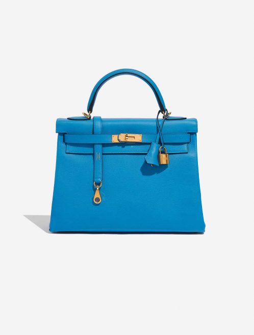 Pre-owned Hermès bag Kelly 32 Evercolour Blue Frida Blue Front | Sell your designer bag on Saclab.com