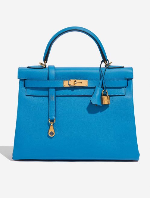 Pre-owned Hermès bag Kelly 32 Evercolour Blue Frida Blue Front | Sell your designer bag on Saclab.com
