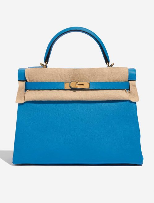 Pre-owned Hermès bag Kelly 32 Evercolour Blue Frida Blue Front Velt | Sell your designer bag on Saclab.com