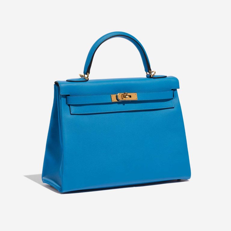 Pre-owned Hermès bag Kelly 32 Evercolour Blue Frida Blue Side Front | Sell your designer bag on Saclab.com