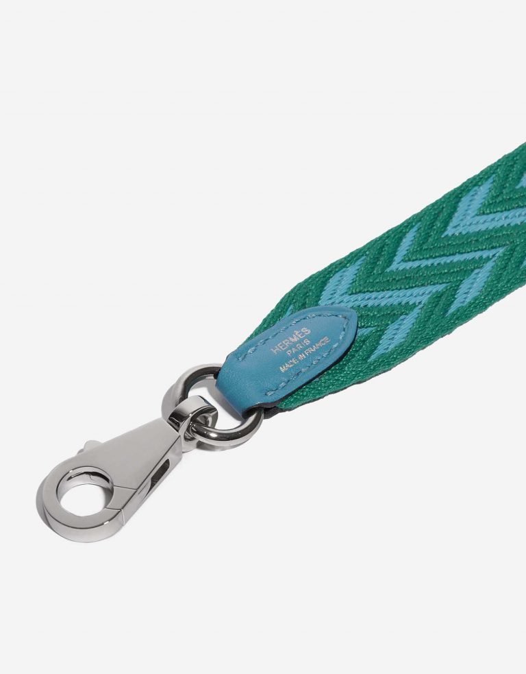 Pre-owned Hermès bag Strap Canvas Turquoise / Mint Blue, Green Logo | Sell your designer bag on Saclab.com