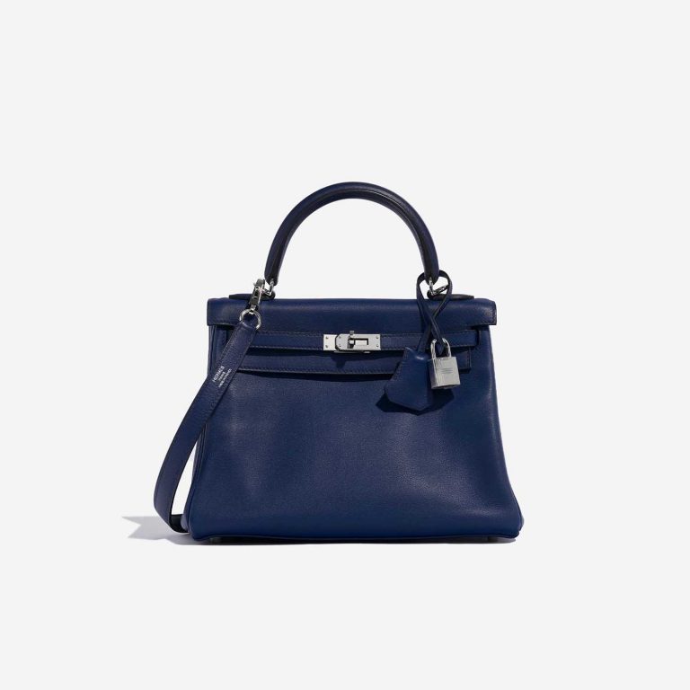 Pre-owned Hermès bag Kelly 25 Swift Blue Saphir Blue Front | Sell your designer bag on Saclab.com