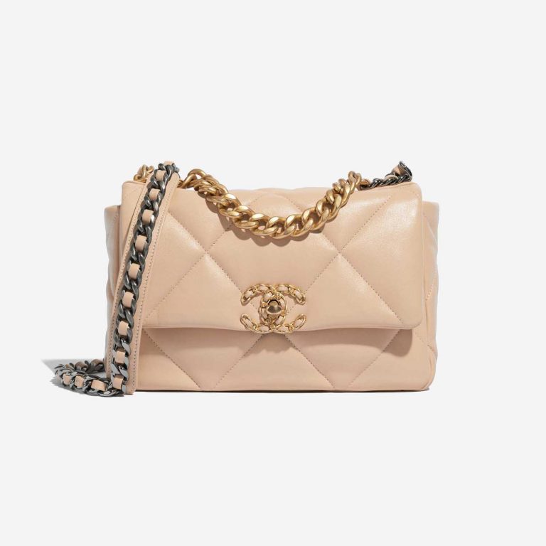 Pre-owned Chanel bag 19 Flap Bag Lamb Beige Beige Front | Sell your designer bag on Saclab.com