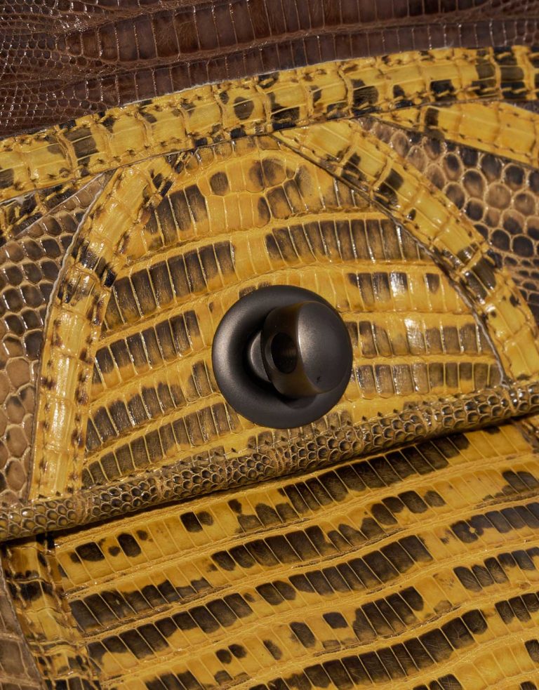 Pre-owned Bottega Veneta bag Lizard Patchwork Prezioso Satchel Lizard / Calf Yellow / Brown Brown, Yellow Closing System | Sell your designer bag on Saclab.com