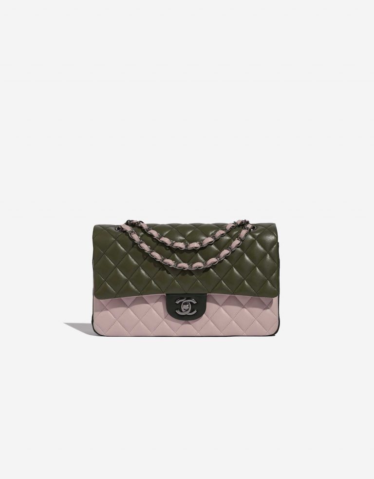 Pre-owned Chanel bag Timeless Medium Lamb Tri-colour Rose / Khaki / Emerald Green Front | Sell your designer bag on Saclab.com