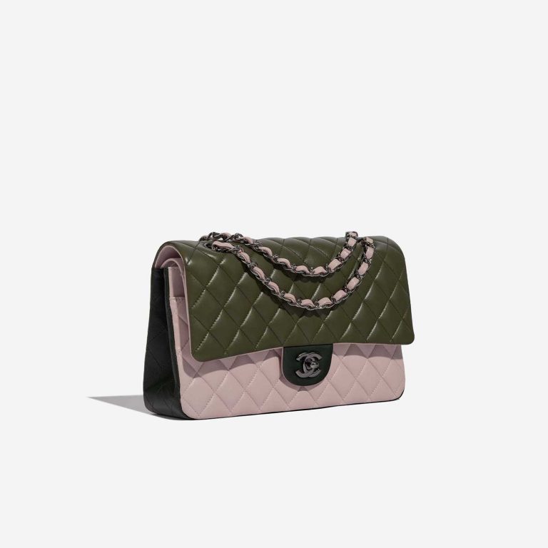 Pre-owned Chanel bag Timeless Medium Lamb Tri-colour Rose / Khaki / Emerald Green, Rose Side Front | Sell your designer bag on Saclab.com