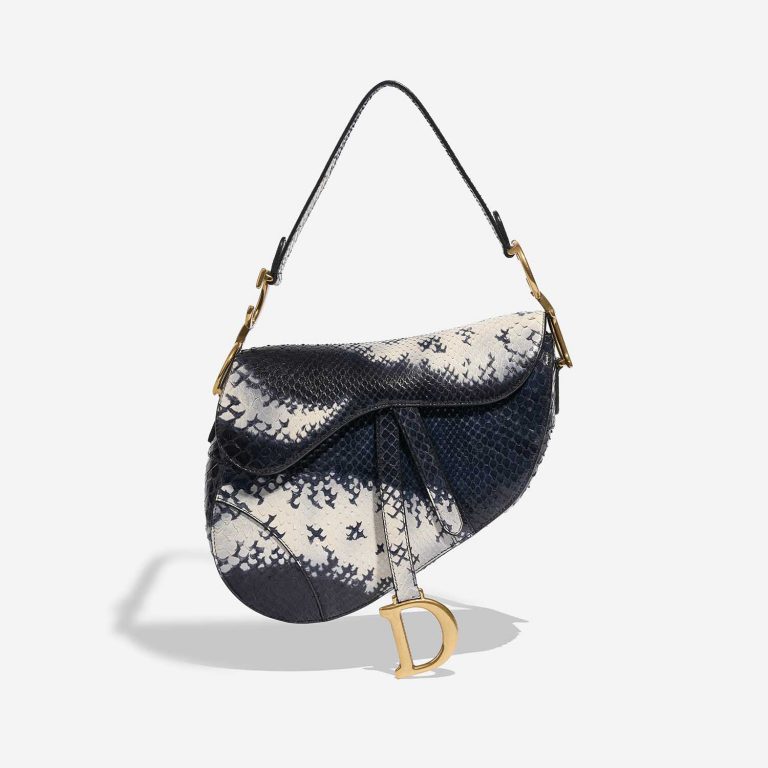 Pre-owned Dior bag Saddle Medium Python Blue / White Blue, White Front | Sell your designer bag on Saclab.com