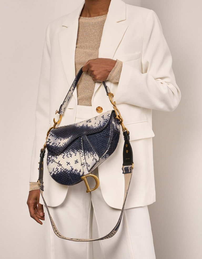 Pre-owned Dior bag Saddle Medium Python Blue / White Blue, White Model | Sell your designer bag on Saclab.com