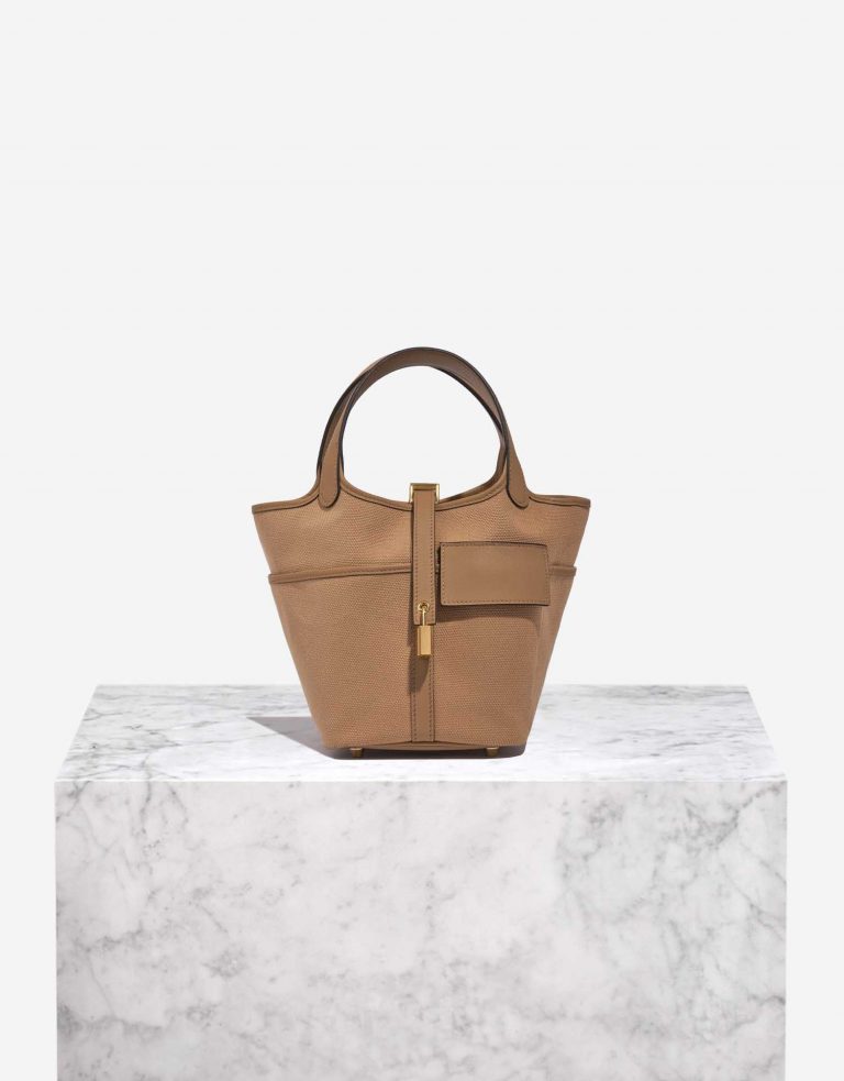 Pre-owned Hermès bag Picotin Cargo 18 Toile Goeland / Swift Chai Brown Front | Sell your designer bag on Saclab.com