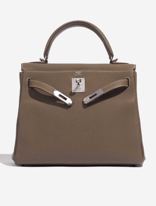 Pre-owned Hermès bag Kelly 28 Togo Etoupe Brown, Grey Front Open | Sell your designer bag on Saclab.com