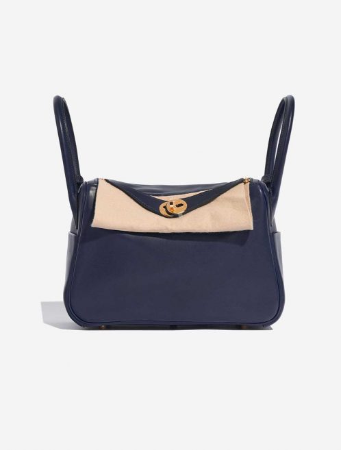 Pre-owned Hermès bag Lindy Touch 26 Veau Volupto / Crocodile Niloticus Blue Nuit / Blue Marine Blue Front Velt | Sell your designer bag on Saclab.com
