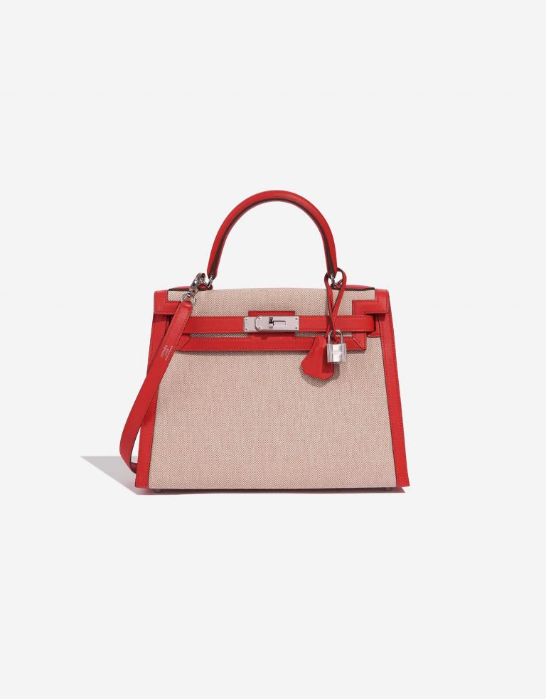 Hermès Kelly 28 RougeTomate-Ecru-Gold Front  | Sell your designer bag on Saclab.com