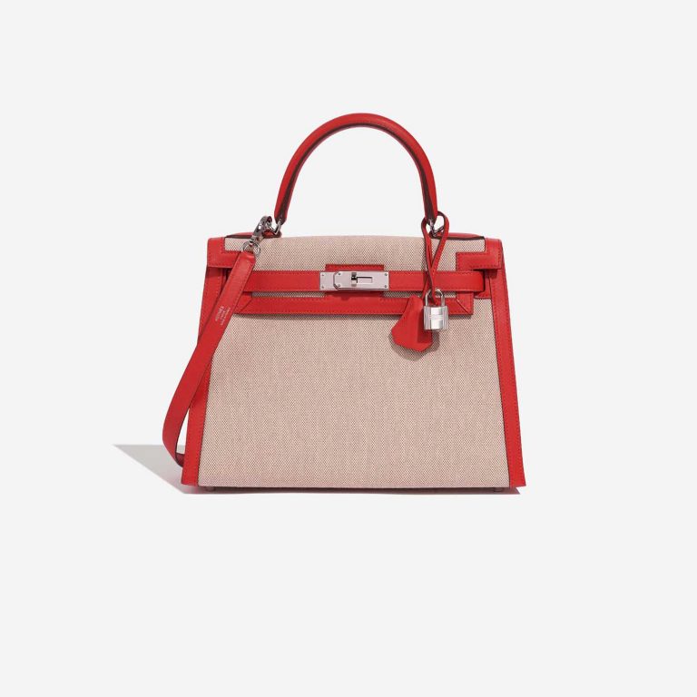 Hermès Kelly 28 RougeTomate-Ecru-Gold Front  | Sell your designer bag on Saclab.com