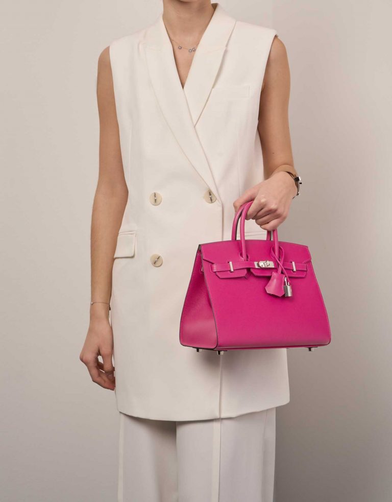 Hermès Birkin 25 RosePourpre Sizes Worn | Sell your designer bag on Saclab.com
