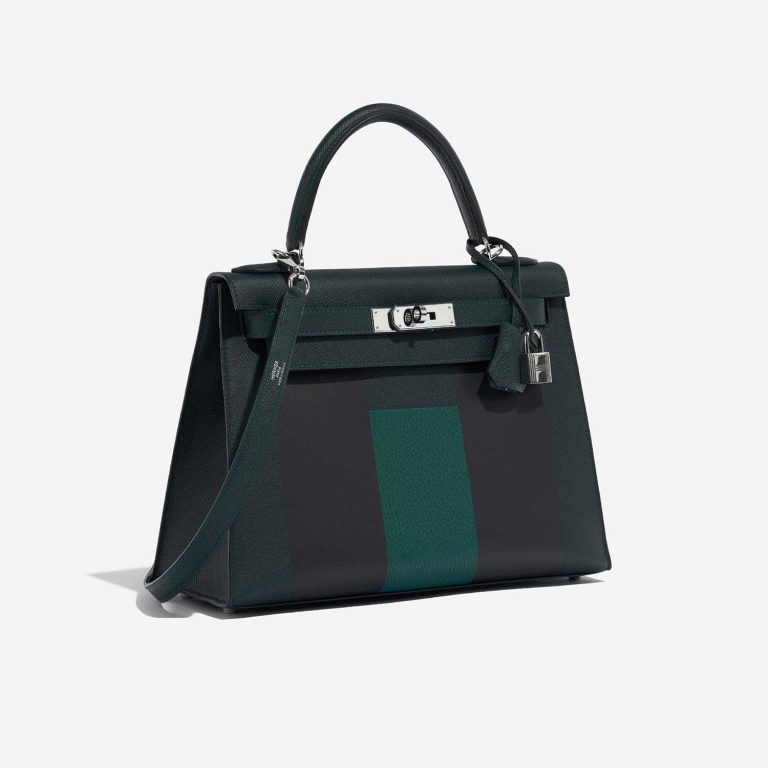 Hermès Kelly 28 VertCypres-Blue Obscur-Malachite Side Front  | Sell your designer bag on Saclab.com