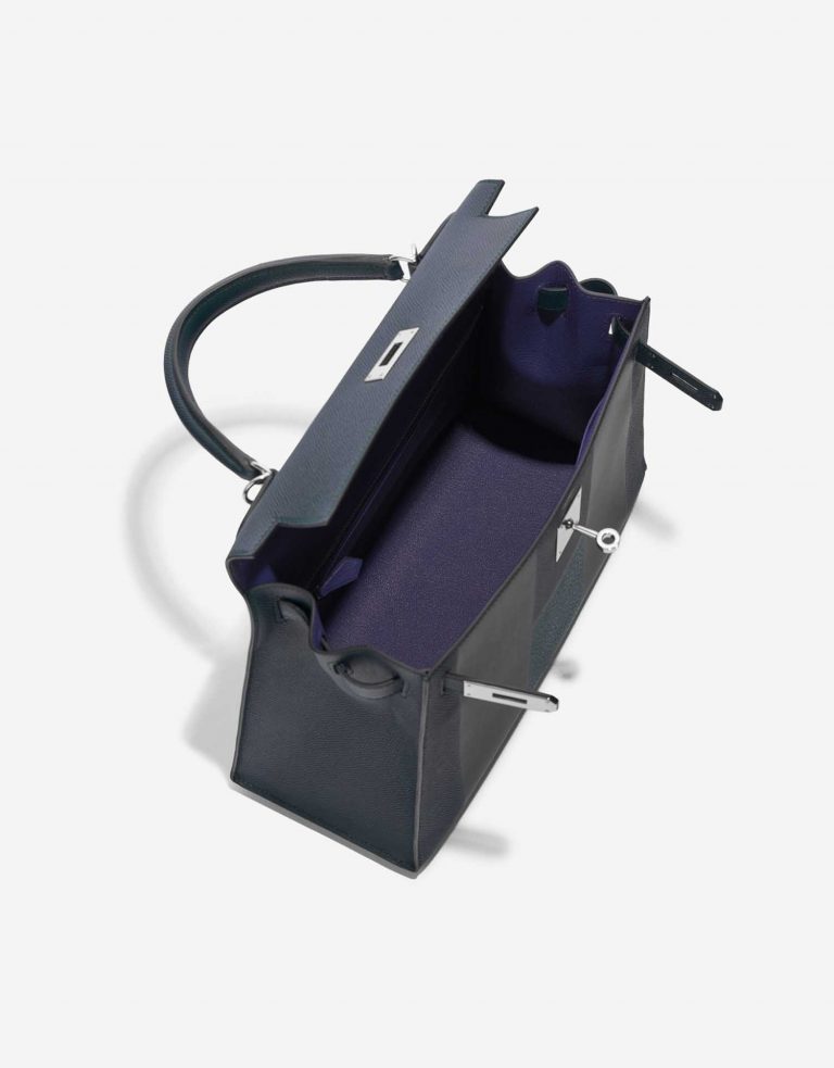 Hermès Kelly 28 VertCypres-Blue Obscur-Malachite Inside  | Sell your designer bag on Saclab.com