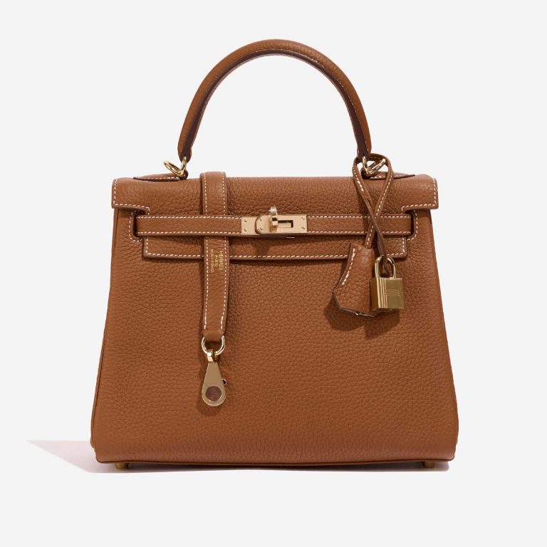 Hermès Kelly 25 Gold-GrisPerle Front  | Sell your designer bag on Saclab.com