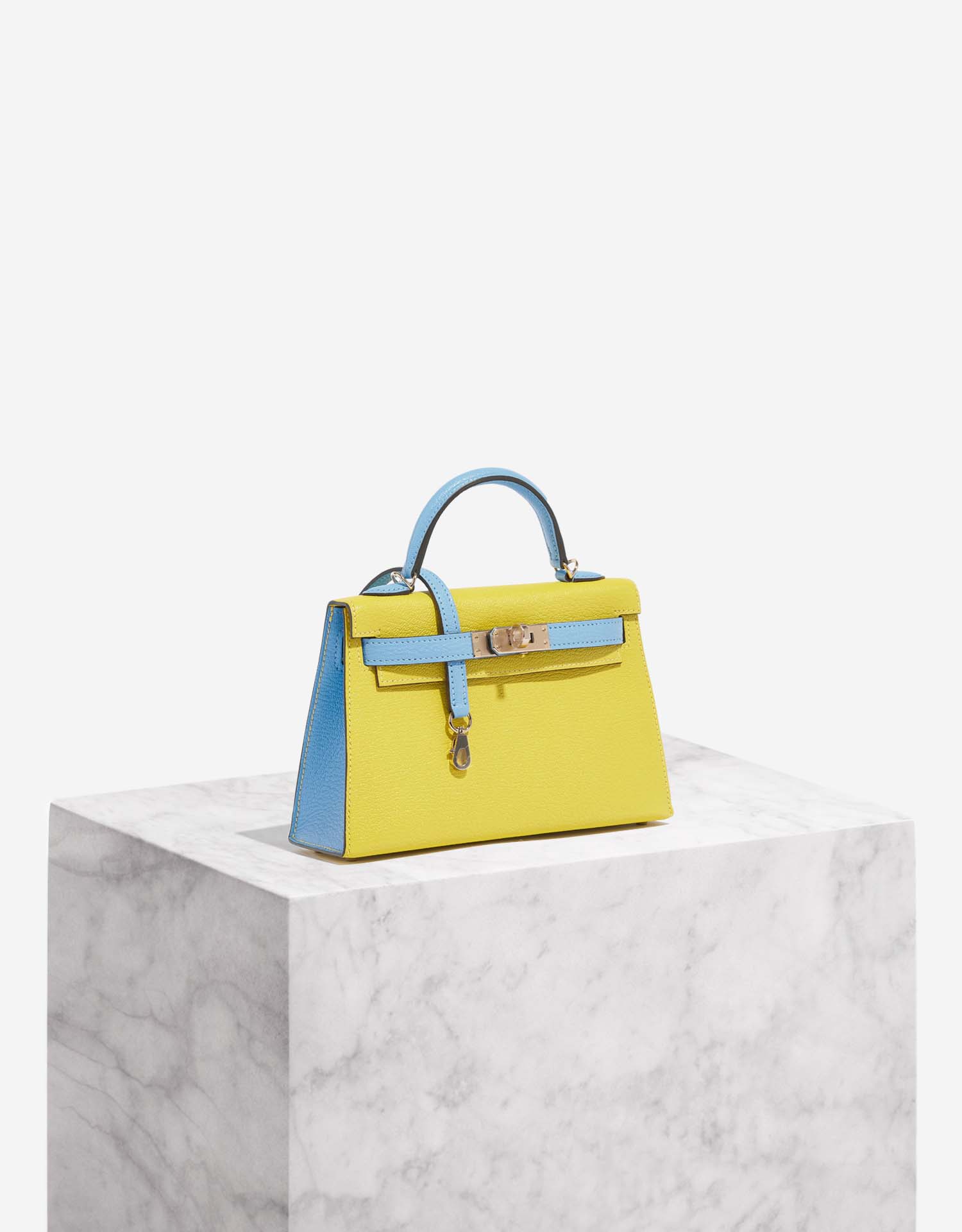 Hermès Kelly HSS Mini Chèvre Mysore Lime / Blue Aztec | SACLÀB