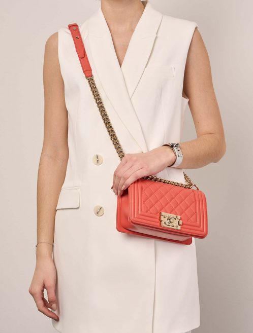 Chanel Boy Small Salmon Sizes Worn | Sell your designer bag on Saclab.com