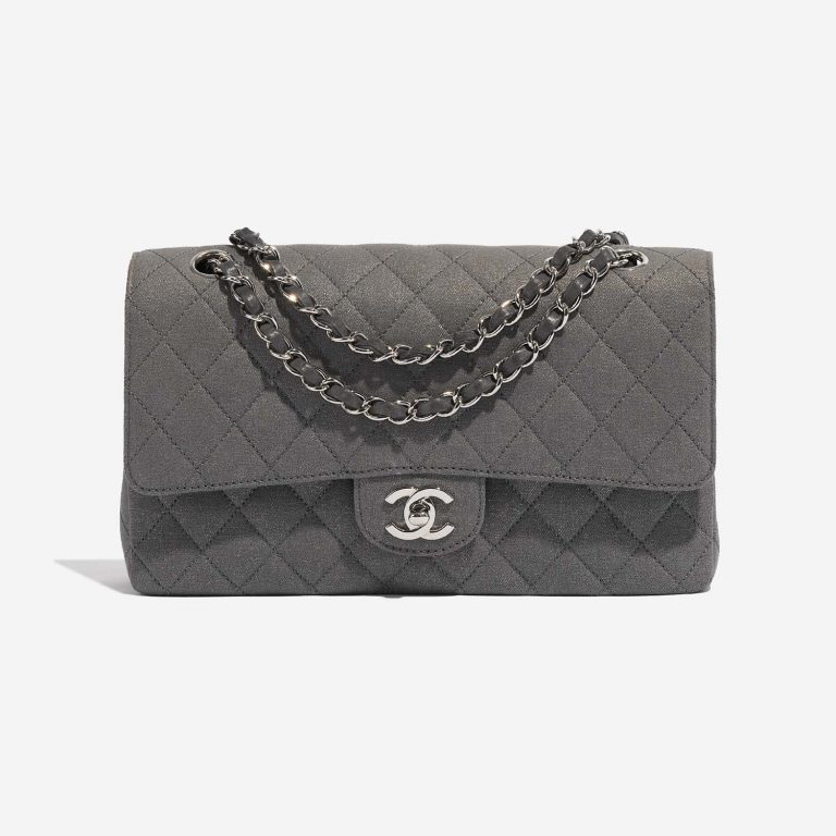 Chanel Timeless Medium Grey-GoldShimmer Front  | Sell your designer bag on Saclab.com
