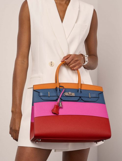 Hermès Birkin 35 Apricot-BlueAgate-Magnolia RougeCasaque Sizes Worn | Sell your designer bag on Saclab.com