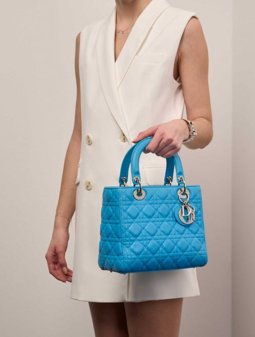 Dior Lady Medium Blue Sizes Worn | Sell your designer bag on Saclab.com