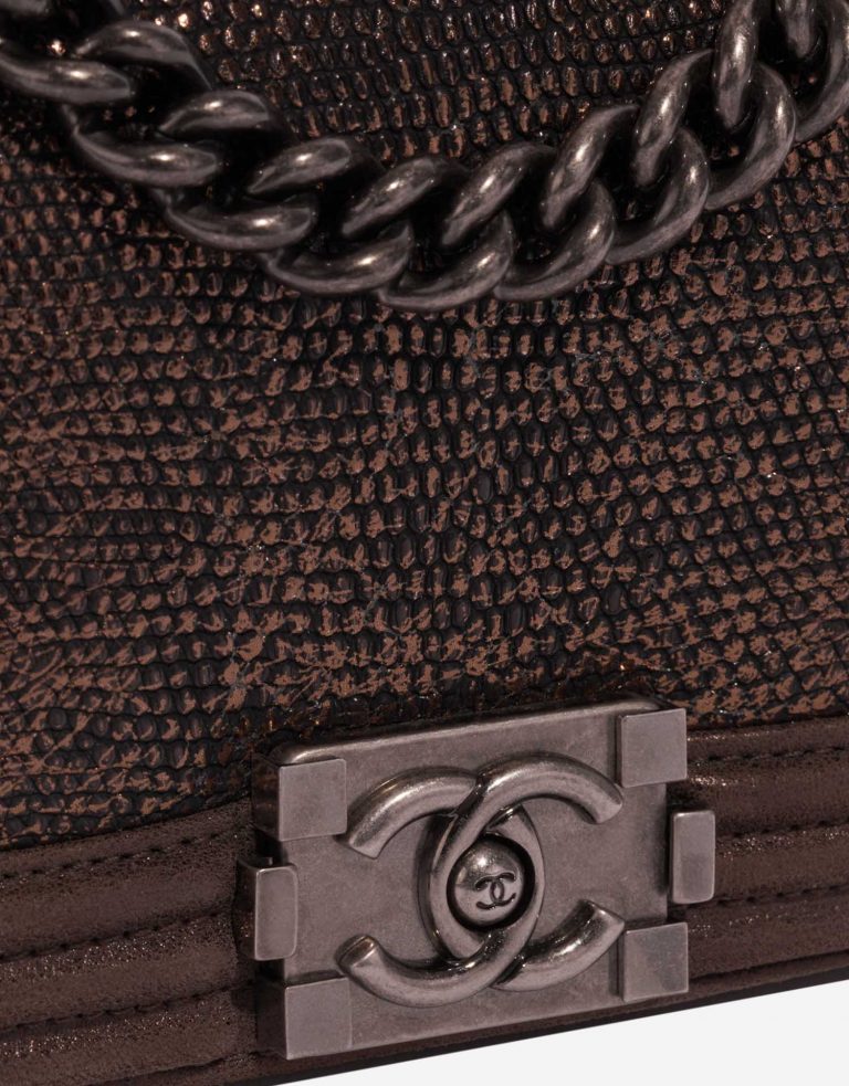 Chanel Boy Micro Lizard / Suede Brown / Gold Closing System | Sell your designer bag