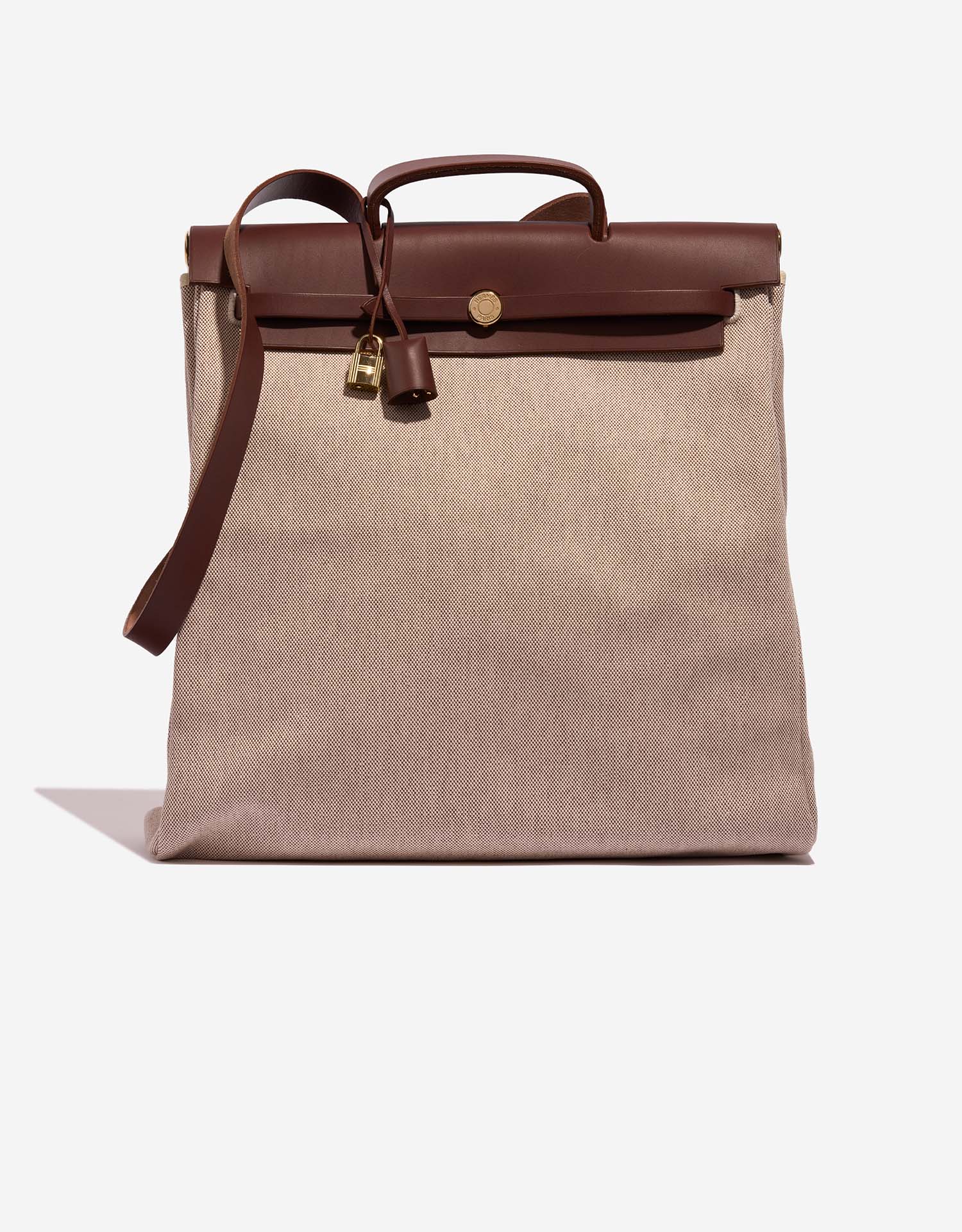 Hermès Herbag 39 Vache Hunter Toile Écru Châtaigne SACLÀB