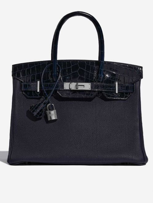 Pre-owned Hermès bag Birkin Touch 30 Togo / Niloticus Crocodile Shiny Blue Nuit / Blue Baltique Blue Front | Sell your designer bag on Saclab.com