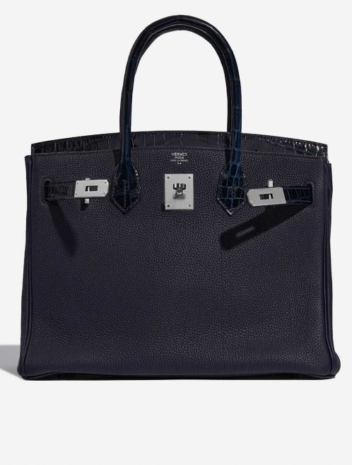 Pre-owned Hermès bag Birkin Touch 30 Togo / Niloticus Crocodile Shiny Blue Nuit / Blue Baltique Blue Front Open | Sell your designer bag on Saclab.com