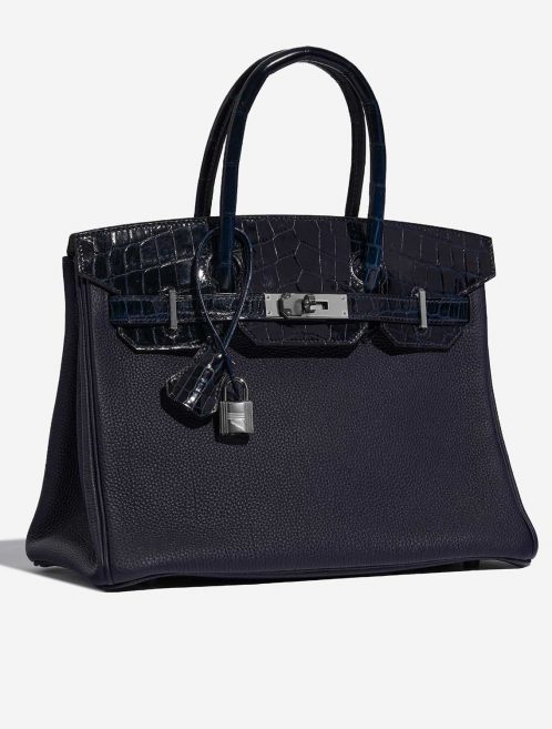 Pre-owned Hermès bag Birkin Touch 30 Togo / Niloticus Crocodile Shiny Blue Nuit / Blue Baltique Blue Side Front | Sell your designer bag on Saclab.com