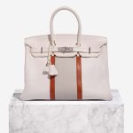 Hermès BirkinClub 35 White-GrisPerle-Sanguine Front  | Sell your designer bag on Saclab.com