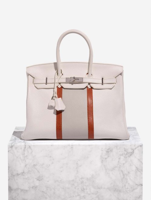 Hermès BirkinClub 35 White-GrisPerle-Sanguine Front  | Sell your designer bag on Saclab.com