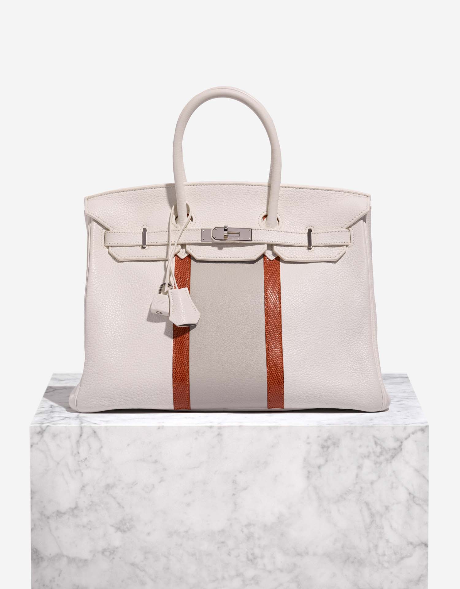 Hermès Birkin Club 35 Clemence / Lizard White / Gris / Perle