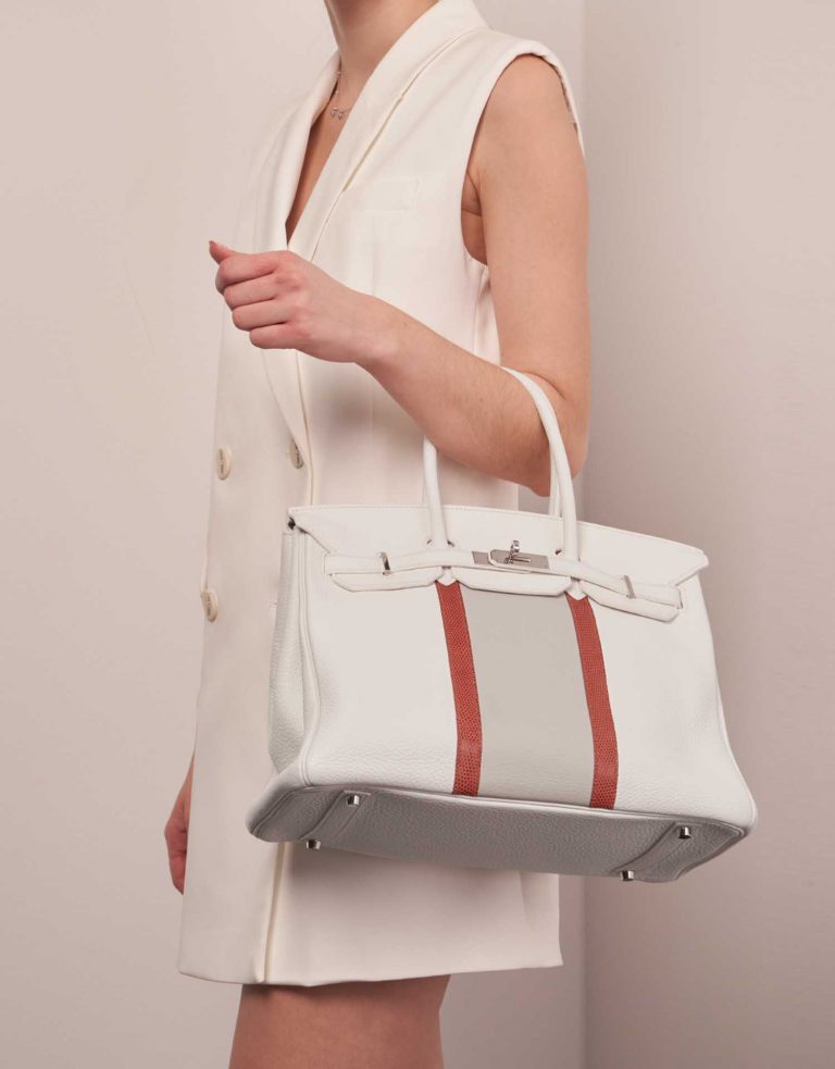 Hermès BirkinClub 35 White-GrisPerle-Sanguine Front  | Sell your designer bag on Saclab.com