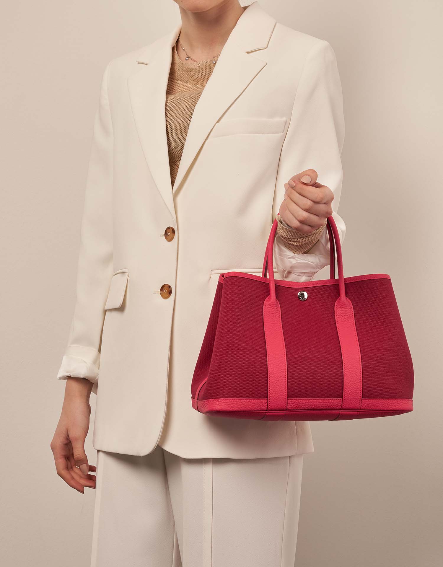 【新品同様 / レザー /Bougainvillier】HERMES Garden Party 30 Hermès Garden Party 30 Taurillon Clémence / Toile