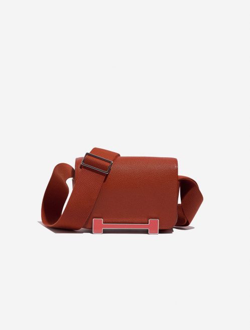 Pre-owned Hermès bag Geta Chèvre Mysore Cuivre / Rose Texas Brown Front | Sell your designer bag on Saclab.com